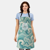 Tablier Aqua Blue & White Wave Abstraite - Art moderne Flu (Porté)