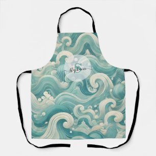 Tablier Aqua Blue & White Wave Abstraite - Art moderne Flu