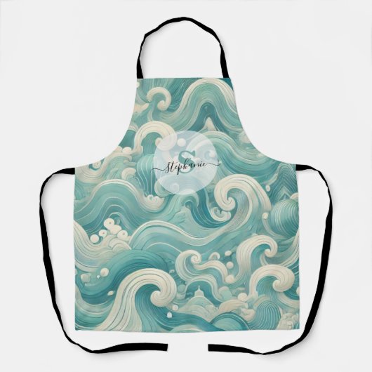 Tablier Aqua Blue & White Wave Abstraite - Art moderne Flu (Recto)
