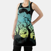 Tablier Aqua et cimetière jaune hanté Halloween (Insitu)