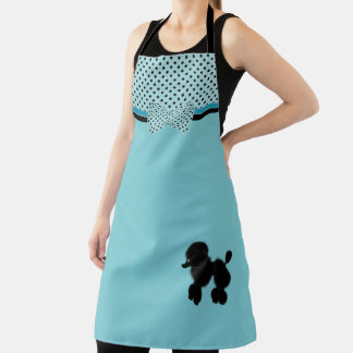 Tablier Aquamarine Retro Black Poodle et Polka Dot