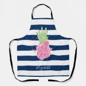 Tablier Aquarelle ananas Tropical, Bleu marine rayé (Recto)