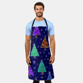 Tablier Aquarelle Arbres de Noël : Motif forestier. (Porté)