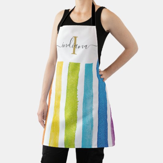 Tablier Aquarelle arc-en-ciel Monogramme Script Maman Anni (Insitu)