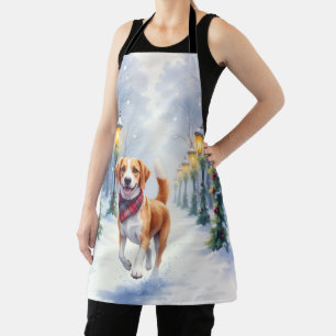 Tablier Aquarelle Beagle Parc enneigé Noël Fêtes