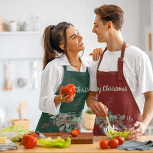 Tablier Aquarelle Berries verdure Joyeux Noël