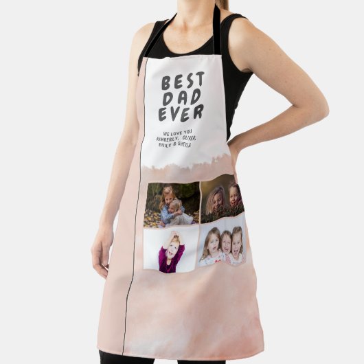 Tablier Aquarelle Best Dad Script 4 Photo Collage Apron (Insitu)