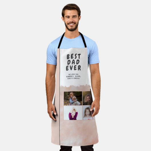 Tablier Aquarelle Best Dad Script 4 Photo Collage Apron (Porté)