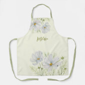 Tablier Aquarelle Blanc Cosmos Fleurs Peinture Botanique (Recto)