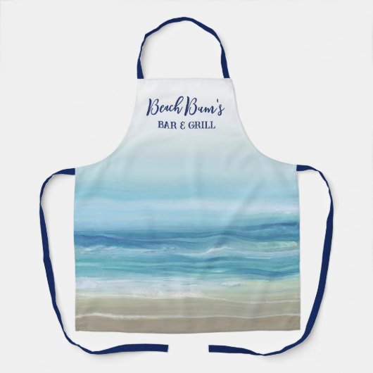 Tablier Aquarelle Bleu de mer Vagues océaniques Côte (Recto)