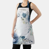 Tablier Aquarelle bleu foncé Fleurs Argent Élégant (Insitu)