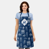 Tablier Aquarelle bleu marine Océan Animaux marins Monogra (Porté)