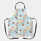 Tablier Aquarelle Bleu Plaid Cookies de Noël & Pudding (Recto)