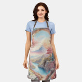 Tablier Aquarelle bleu rose Imaginaire Paysage (Porté)