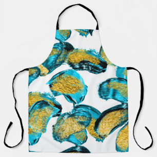 Tablier Aquarelle bleu, turquoise, or art.