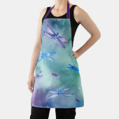 Tablier Aquarelle Bleu vert Motif pourpre (Insitu)