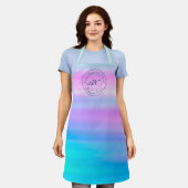 Tablier Aquarelle bleue avec logo de timbre professionnel  (Porté)