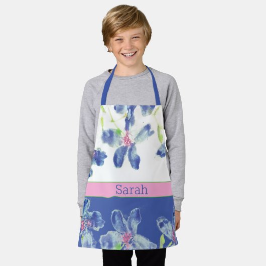 Tablier Aquarelle bleue Floral (Porté)