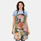 Tablier Aquarelle Boho Cactus Rose, Pêche, Vert (Porté)