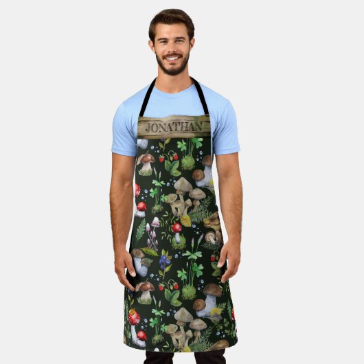 Tablier Aquarelle Bois Champignons Moss Nom du Motif (Porté)