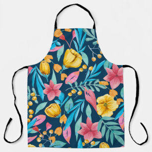 Tablier Aquarelle botanique : fleurs, ornement feuille.