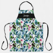 Tablier Aquarelle botanique nom monogramme Kitchen (Recto)