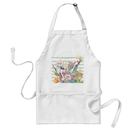 Tablier Aquarelle Cactus Floral Stripes Design (Devant)