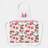 Tablier Aquarelle Cerises Monogramme Apron blanc (Recto)