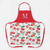 Tablier Aquarelle Cerises Monogramme Rouge Top Vert Noir (Recto)