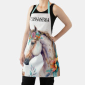 Tablier Aquarelle cheval boho fleurs automne moy pays (Insitu)