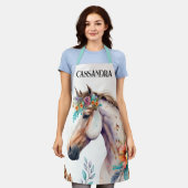 Tablier Aquarelle cheval boho fleurs automne moy pays (Porté)