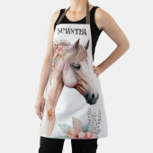 Tablier Aquarelle cheval tête boho fleurie nom de la chute (Insitu)