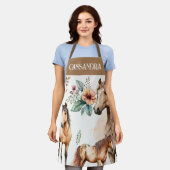 Tablier Aquarelle chevaux chute fleurs boho nom pastel (Porté)