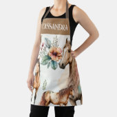 Tablier Aquarelle chevaux chute fleurs boho nom pastel (Insitu)