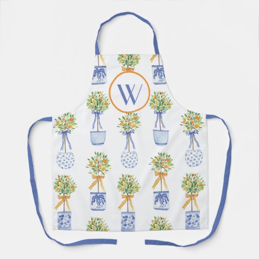 Tablier Aquarelle Chinoiserie Orange Tree Topiary (Recto)