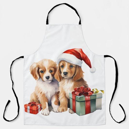 Tablier Aquarelle Chiot avec cadeaux (Recto)