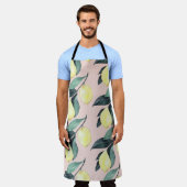 Tablier Aquarelle Citrons et Feuilles Motif jaune sans cou (Porté)
