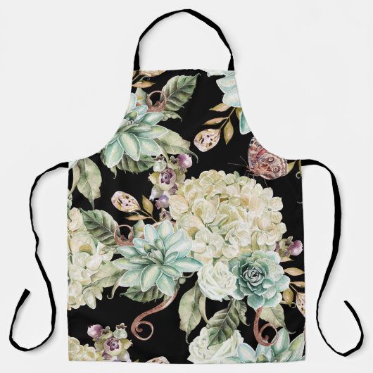 Tablier Aquarelle claire : Motif Rose Hydrangea. (Recto)