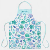 Tablier Aquarelle Coques de mer et Motif côtier de sébaste (Recto)