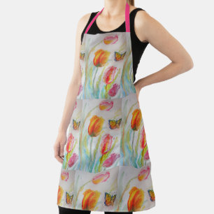 Tablier Aquarelle couleur Tulip Art floral fleur Apron