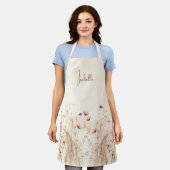 Tablier Aquarelle crème beige fleur sauvage rose boho (Porté)