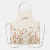 Tablier Aquarelle crème beige fleur sauvage rose boho (Recto)