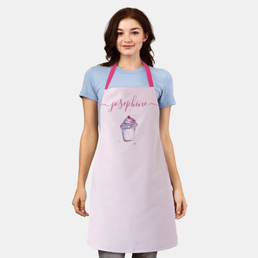 Tablier Aquarelle cupcake baker Élégant script Nom (Porté)