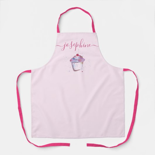 Tablier Aquarelle cupcake baker Élégant script Nom (Recto)