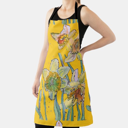 Tablier Aquarelle Daffodil Fleur Jaune floral Apron (Insitu)