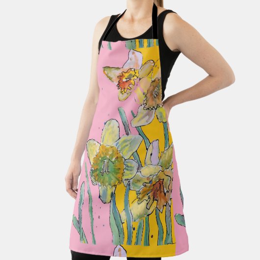 Tablier Aquarelle Daffodil Fleur rose floral Apron (Insitu)