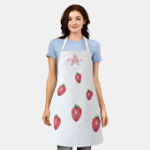 Tablier Aquarelle de fraises Monogrammé peint à la main (Porté)