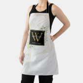 Tablier Aquarelle de marbre Floral Noir Or Monogramme (Insitu)