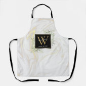 Tablier Aquarelle de marbre Floral Noir Or Monogramme (Recto)