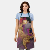 Tablier Aquarelle de marbre moderne or violet marine monog (Porté)